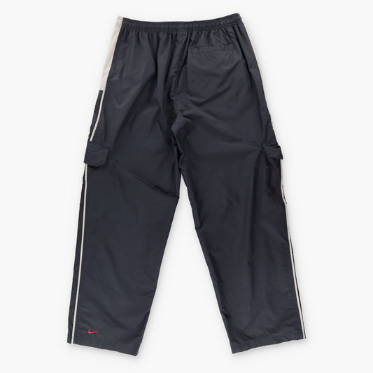 NIKE Embroidered Spell Out Logo Pocket Cargo Grey & Black Track Pants (XL)