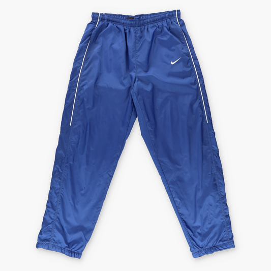 NIKE Embroidered Swoosh Logo Blue & White Zip Cuff Track Pants (L)