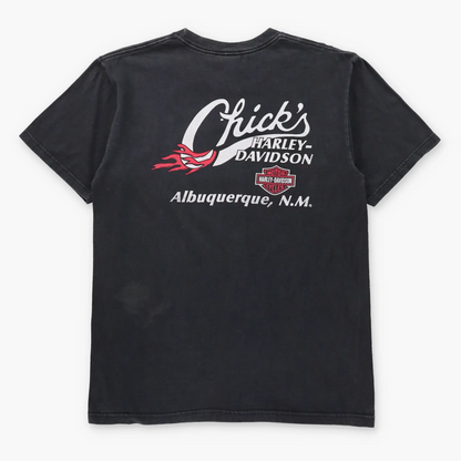 HARLEY DAVIDSON Flames & Chains "Chick's" Albuquerque USA Made Vintage Black T-Shirt (L TALL)