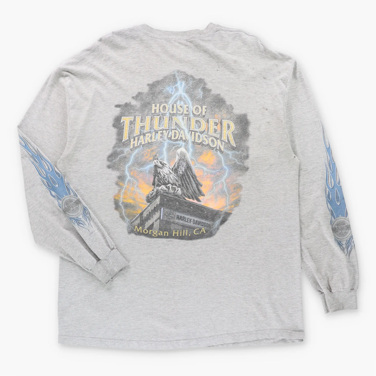 Vintage HARLEY DAVIDSON "House Of Thunder" Morgan Hill California Grey Long Sleeve Tee (XL)