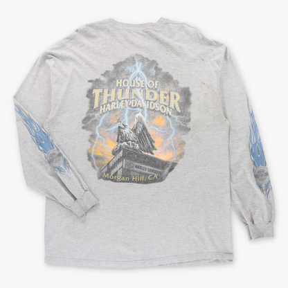 Vintage HARLEY DAVIDSON "House Of Thunder" Morgan Hill California Grey Long Sleeve Tee (XL)