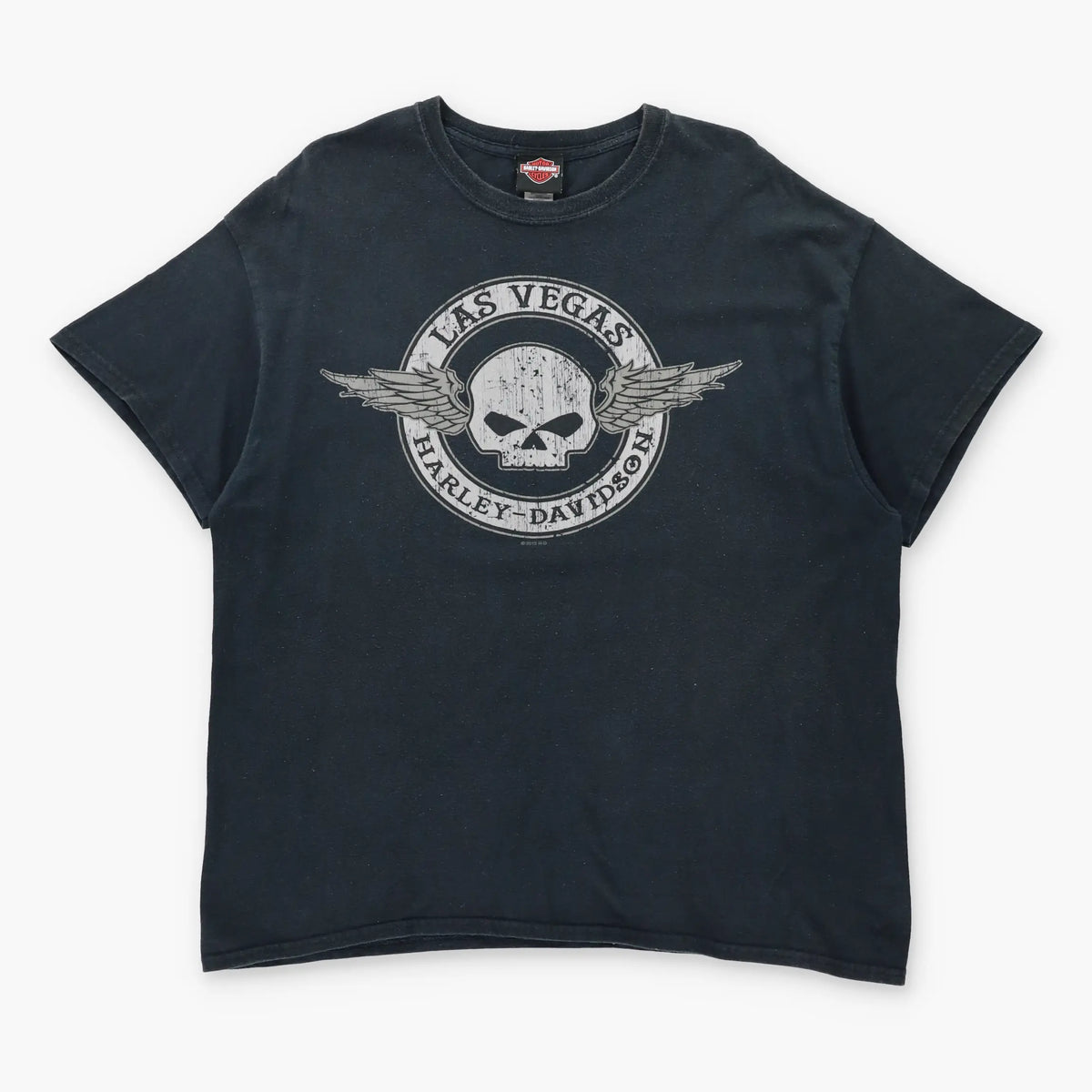 HARLEY DAVIDSON Las Vegas Nevada Winged Skull & Logo Black Vintage T-Shirt (XL)