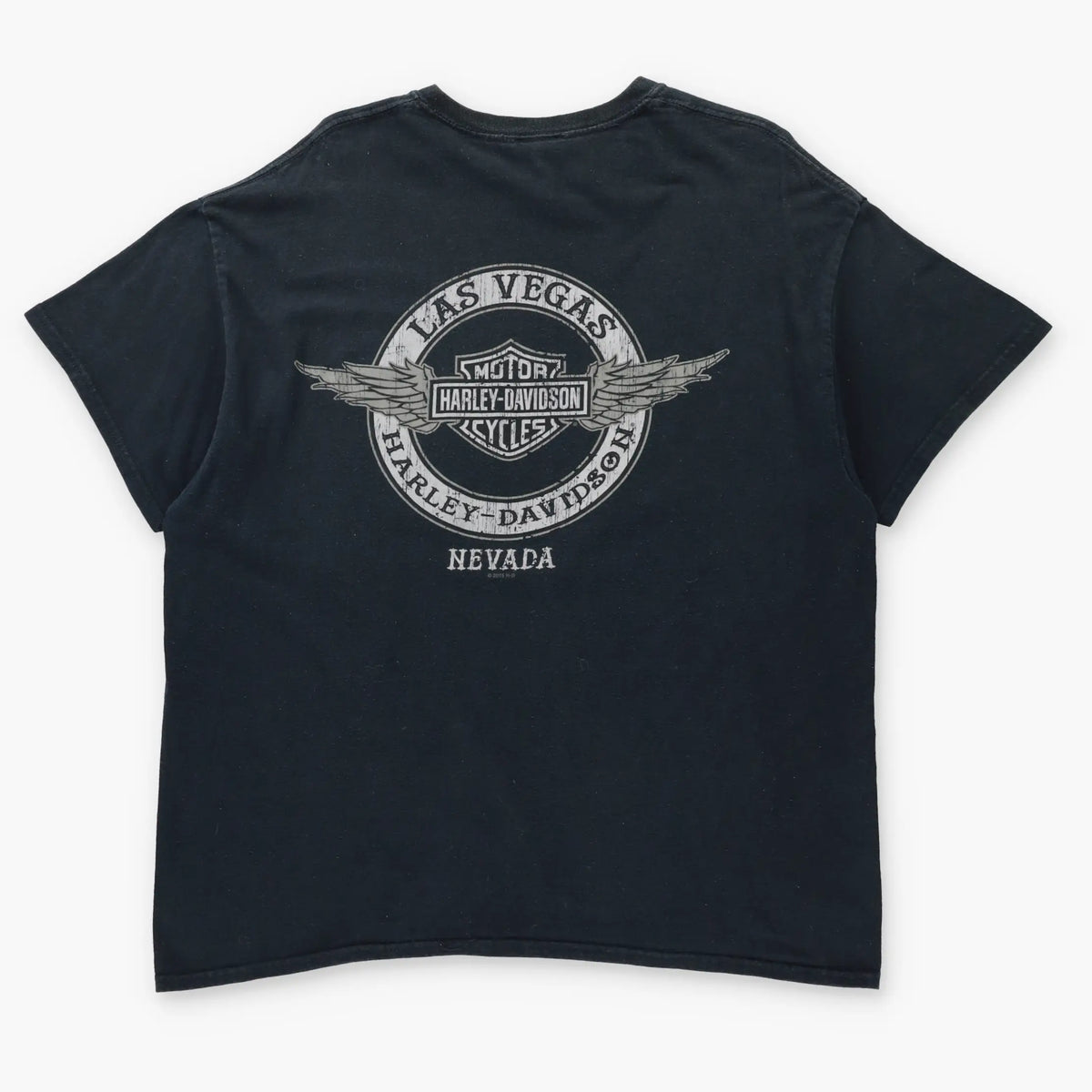 HARLEY DAVIDSON Las Vegas Nevada Winged Skull & Logo Black Vintage T-Shirt (XL)