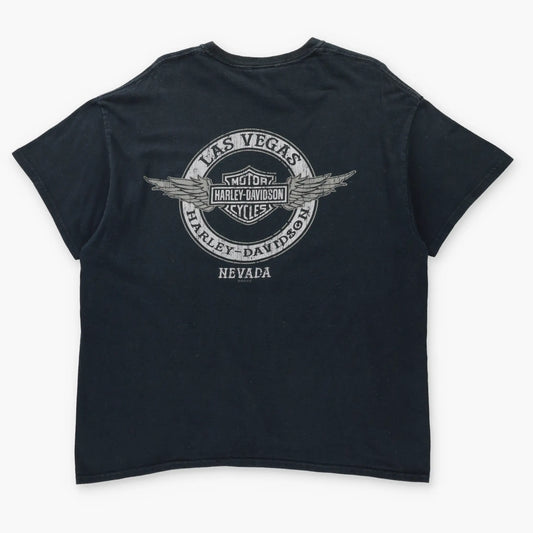 HARLEY DAVIDSON Las Vegas Nevada Winged Skull & Logo Black Vintage T-Shirt (XL)