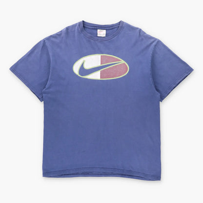 NIKE Big Swoosh Logo Vintage USA Made Navy Blue T-Shirt (L-XL)