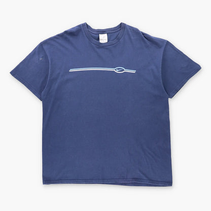 Vintage Nike Swoosh Logo Stripe Navy Blue Retro Tee (XXL)