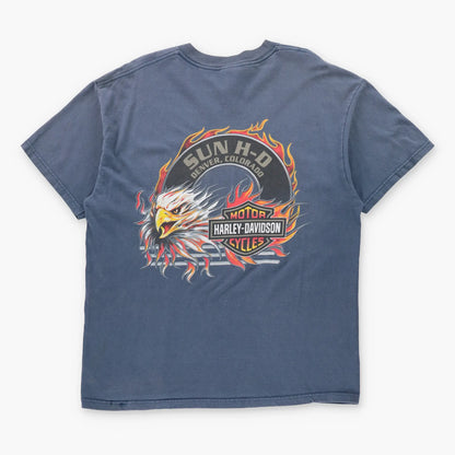 HARLEY DAVIDSON Eagle & Flames Denver Colorado Vintage USA Made T-Shirt (L)