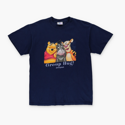 DISNEYLAND 'Group Hug' Winnie The Pooh Cartoon Navy T-Shirt (M-L)