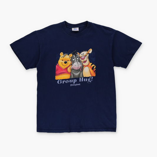 DISNEYLAND 'Group Hug' Winnie The Pooh Cartoon Navy T-Shirt (M-L)