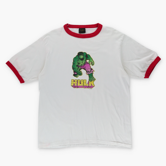 Y2K MARVEL Hulk Cartoon USA Made White & Red Ringer Tee (XL-XXL)