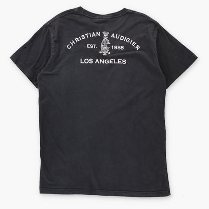 Vintage CHRISTIAN AUDIGIER Embellished Pistol Black Y2K Tee (M)