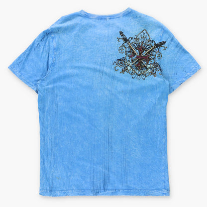 Vintage "SANCTIFIED" Studded Eagle Bright Blue Y2K Style Tee (M-L)
