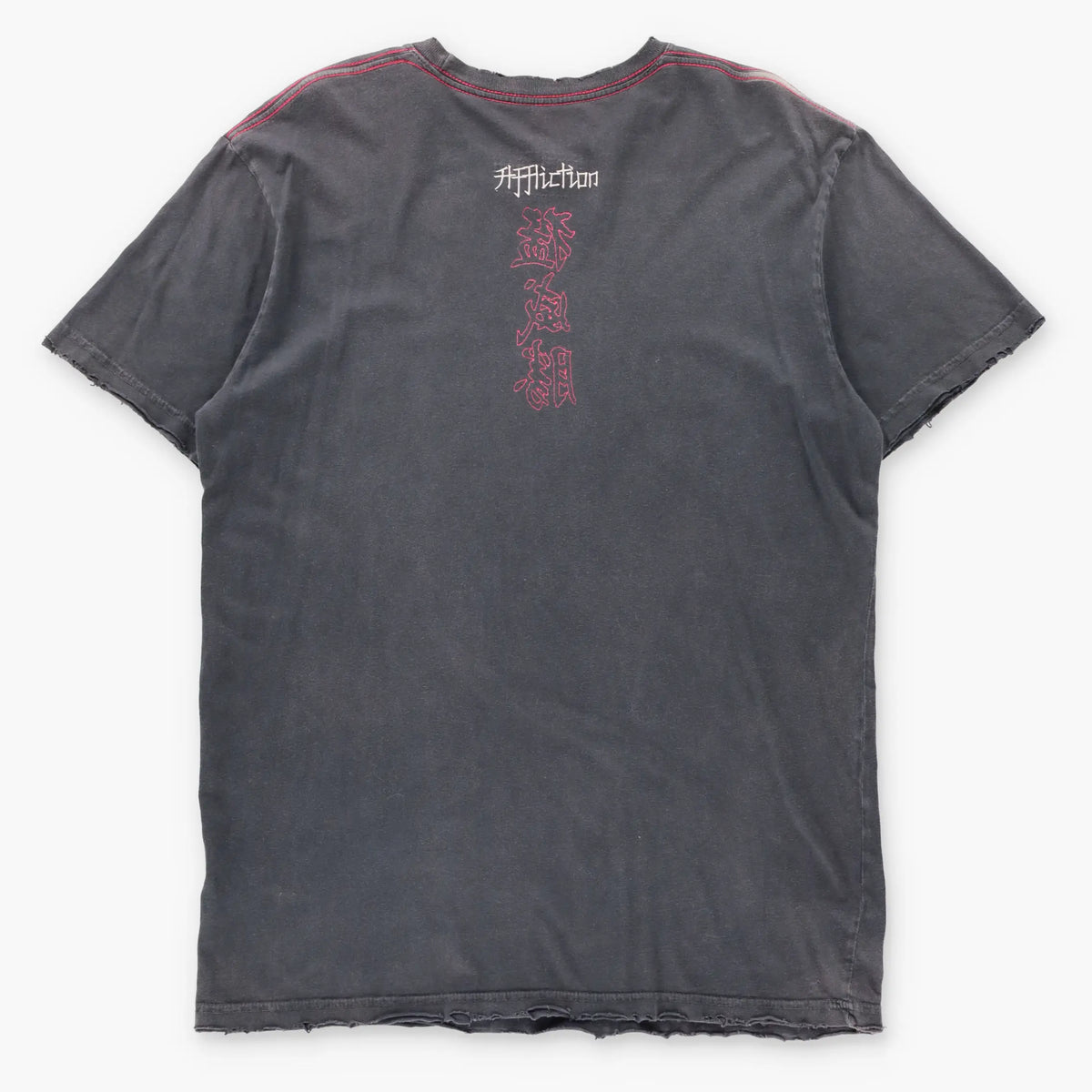 Vintage AFFLICTION 'Red Label Premium' Red Foil Dragon Tattoo Faded Black Distressed Y2K Tee USA Made (L TALL)