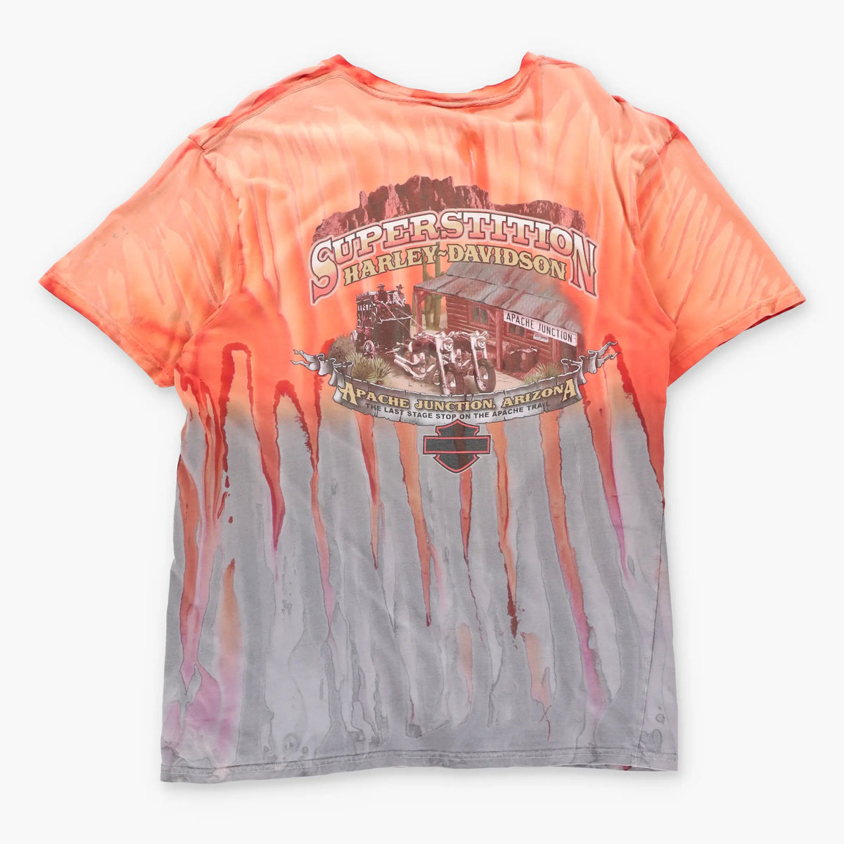 Vintage HARLEY DAVIDSON "Follow No One" Superstition Arizona Orange & Grey Drip Effect Tee (L)