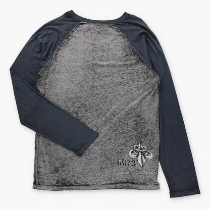 Vintage AFFLICTION Velvet Detail Eagle Crest Grey & Black Y2K Long Sleeve Tee (L TALL)