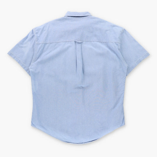 Vintage CHAPS RALPH LAUREN Embroidered Logo Front Pocket Light Blue Short Sleeve Button Down Shirt (XL)
