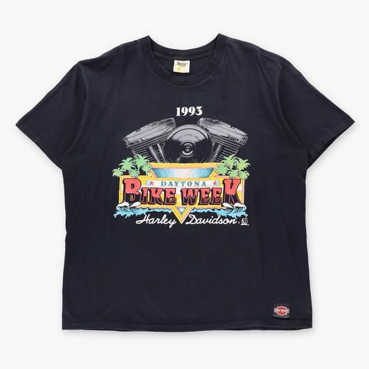 Vintage HARLEY DAVIDSON Daytona Beach Bike Week 1993 Black & Neon Single Stitch USA Made T-Shirt (XXL)