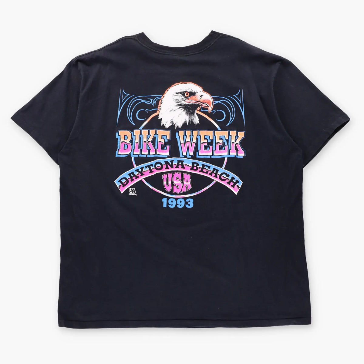 Vintage HARLEY DAVIDSON Daytona Beach Bike Week 1993 Black & Neon Single Stitch USA Made T-Shirt (XXL)