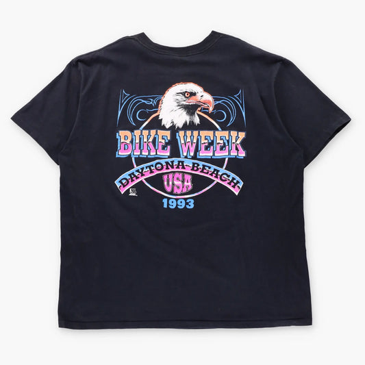 Vintage HARLEY DAVIDSON Daytona Beach Bike Week 1993 Black & Neon Single Stitch USA Made T-Shirt (XXL)