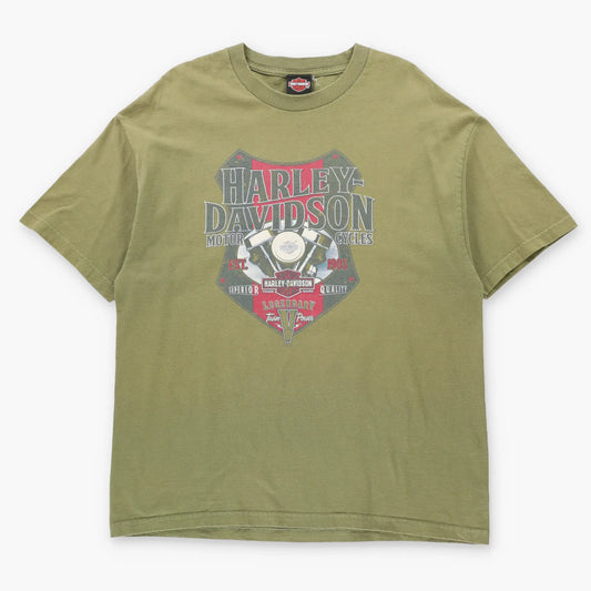 Vintage HARLEY DAVIDSON Medina Ohio Olive Green T-Shirt (XL)