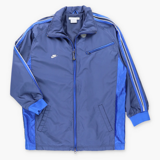 Vintage NIKE Embroidered Swoosh Logo Blue Headphone Cable Port Windbreaker Jacket (L)