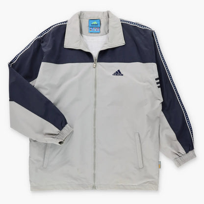 ADIDAS Embroidered Logo Vintage Light Grey & Black Full Zip Windbreaker Jacket (L)
