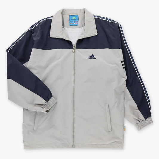 ADIDAS Embroidered Logo Vintage Light Grey & Black Full Zip Windbreaker Jacket (L)