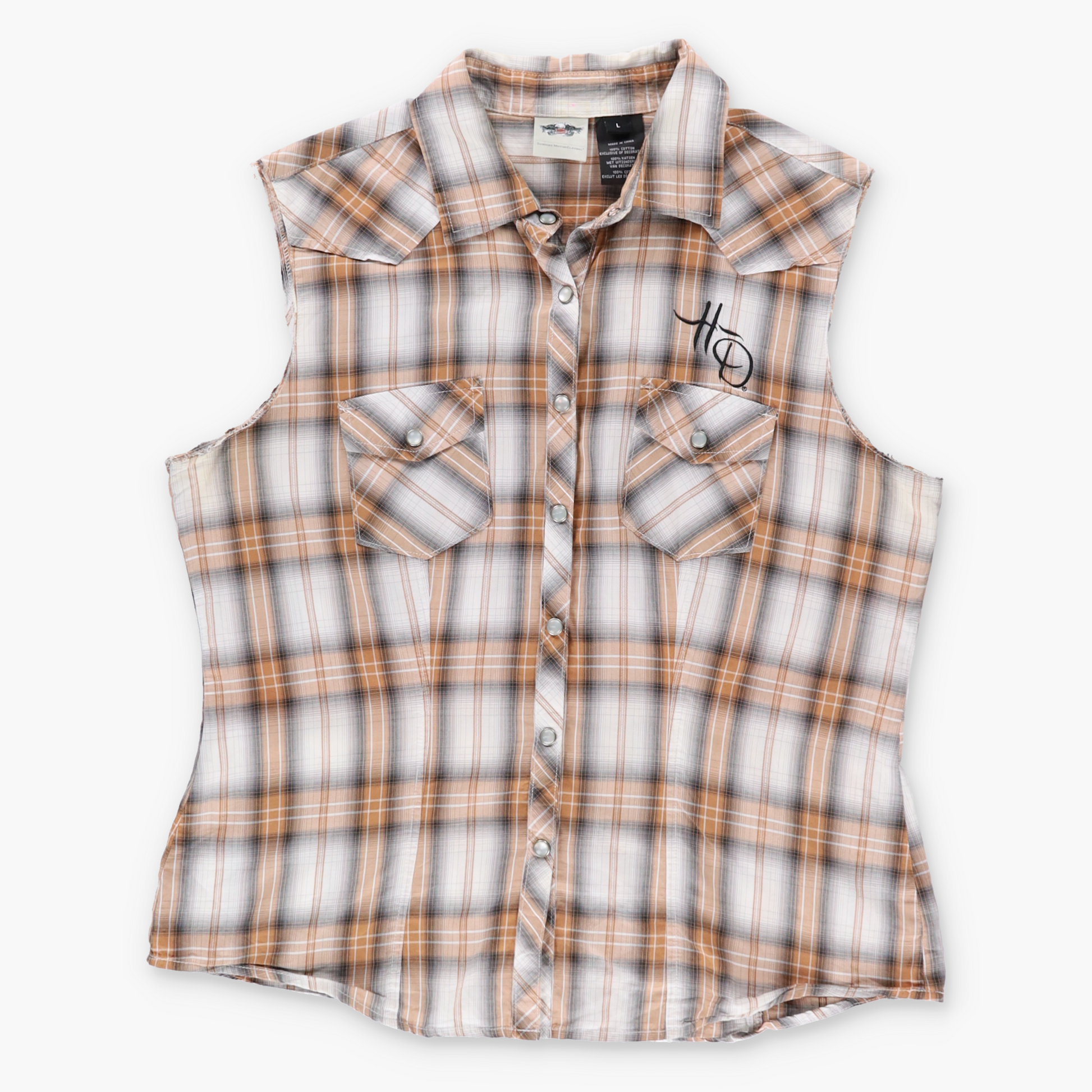 Vintage HARLEY DAVIDSON Embroidered 110th Anniversary Plaid Button Up Vest (M-L) Vintage Sole Melbourne