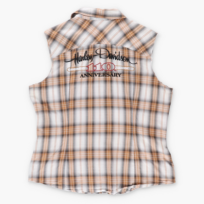 Vintage HARLEY DAVIDSON Embroidered 110th Anniversary Plaid Button Up Vest (M-L) Vintage Sole Melbourne