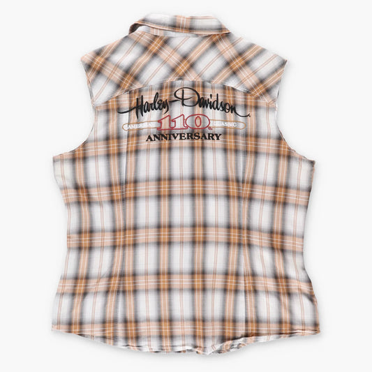 Vintage HARLEY DAVIDSON Embroidered 110th Anniversary Plaid Button Up Vest (M-L)