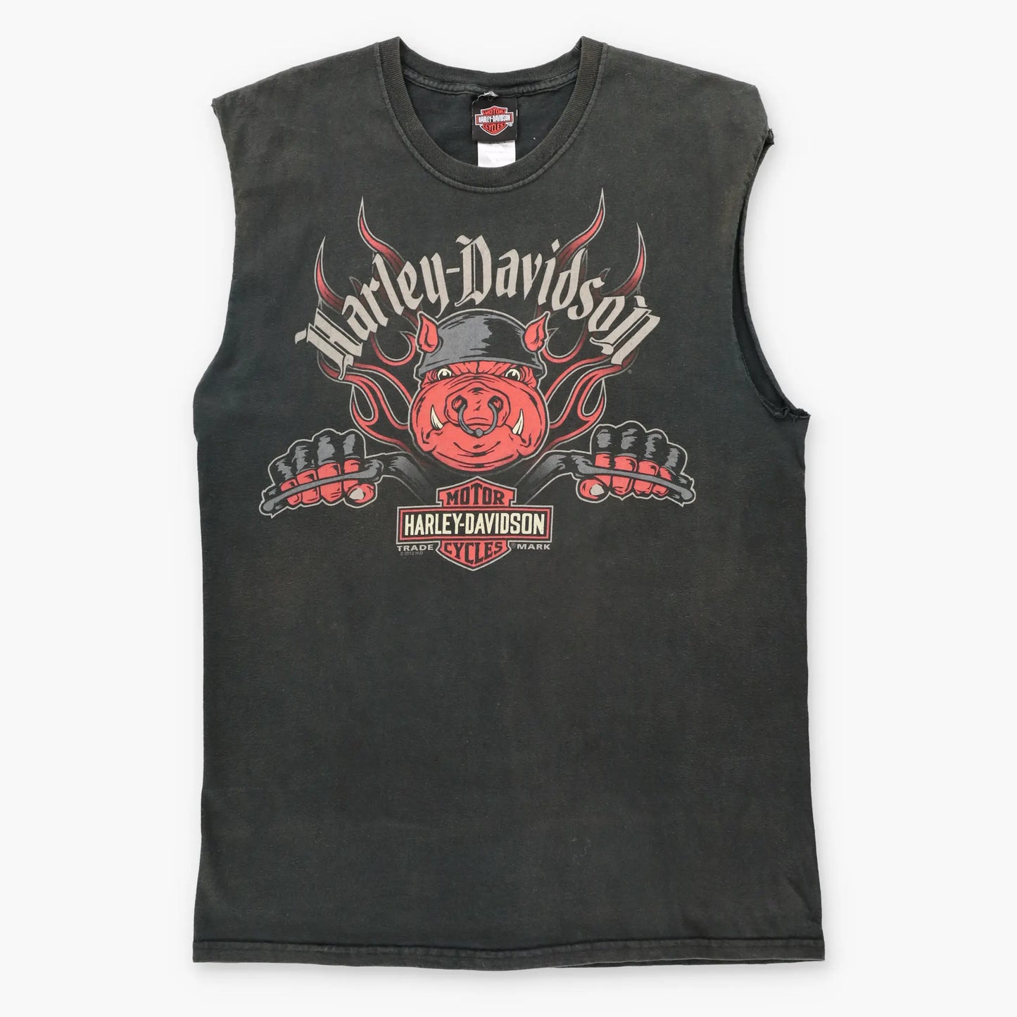 HARLEY DAVIDSON Biker Boar Libertyville Illinois Black Muscle Tee (M-L TALL)