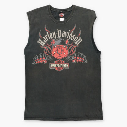 HARLEY DAVIDSON Biker Boar Libertyville Illinois Black Muscle Tee (M-L TALL)