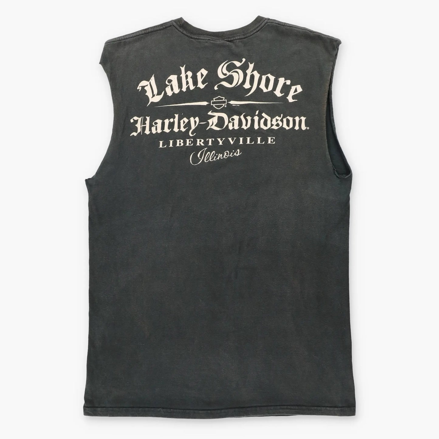 HARLEY DAVIDSON Biker Boar Libertyville Illinois Black Muscle Tee (M-L TALL)