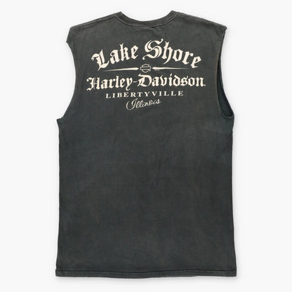 HARLEY DAVIDSON Biker Boar Libertyville Illinois Black Muscle Tee (M-L TALL)