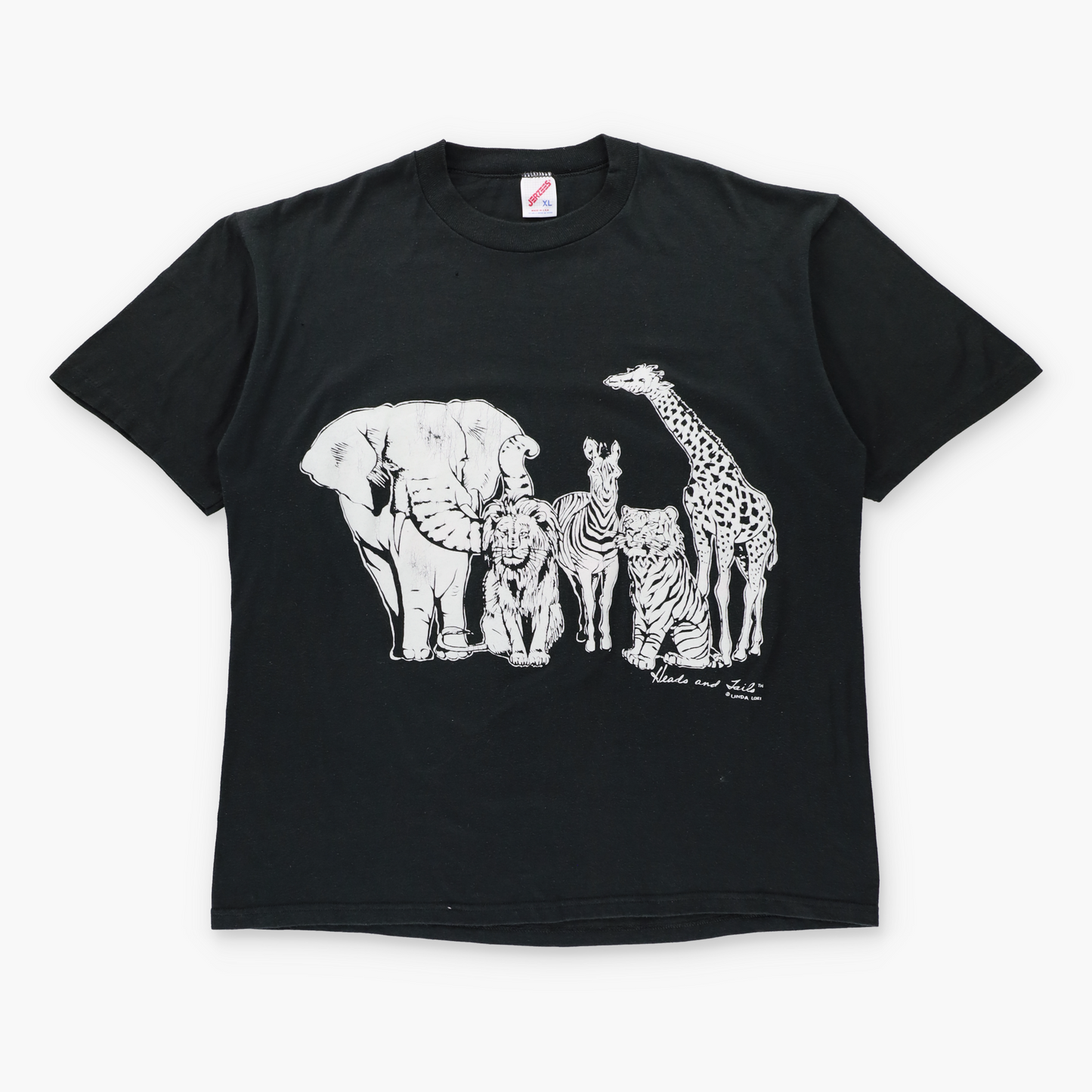 Vintage 'Heads And Tails' Linda Lori Black Double Sided USA Made JERZEES T-Shirt (L-XL) Vintage Sole Melbourne