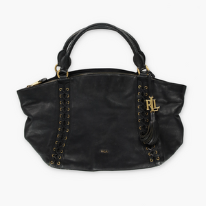 LAUREN RALPH LAUREN 'Ashfield Adaline' Black Leather Tassel Bag