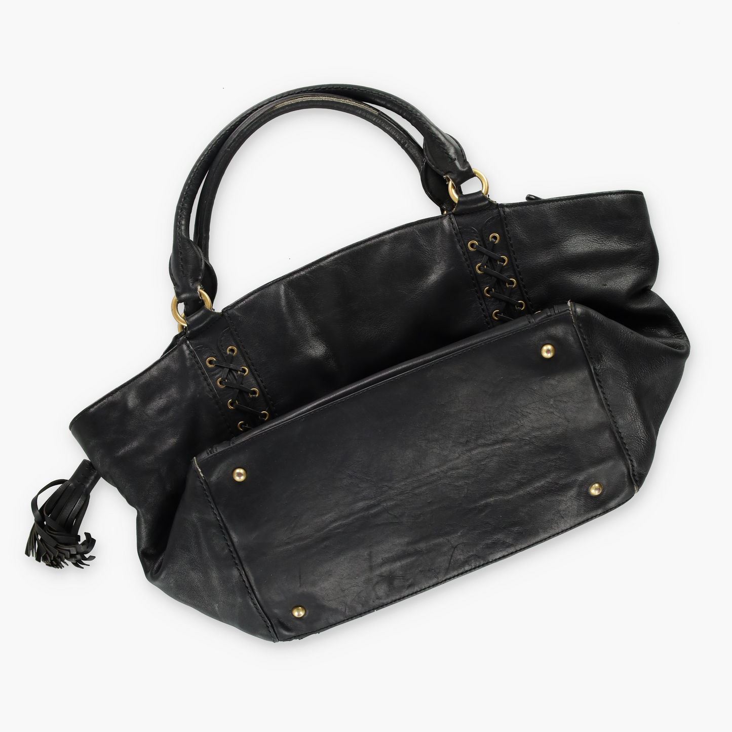 LAUREN RALPH LAUREN 'Ashfield Adaline' Black Leather Tassel Bag