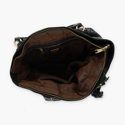 LAUREN RALPH LAUREN 'Ashfield Adaline' Black Leather Tassel Bag