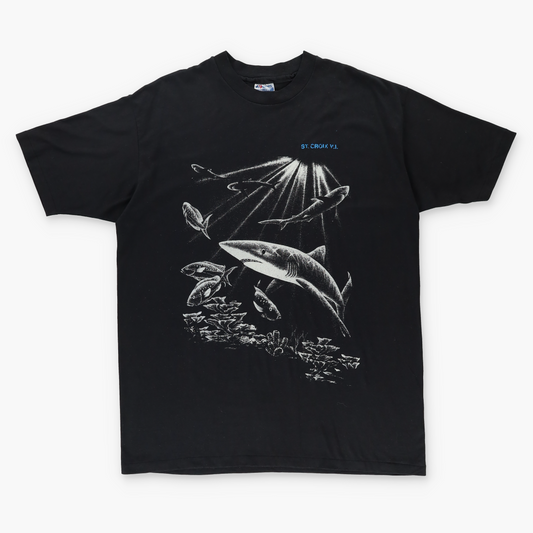 Caribbean St Croix Shark Underwater Black & White USA Made Tee (XL)