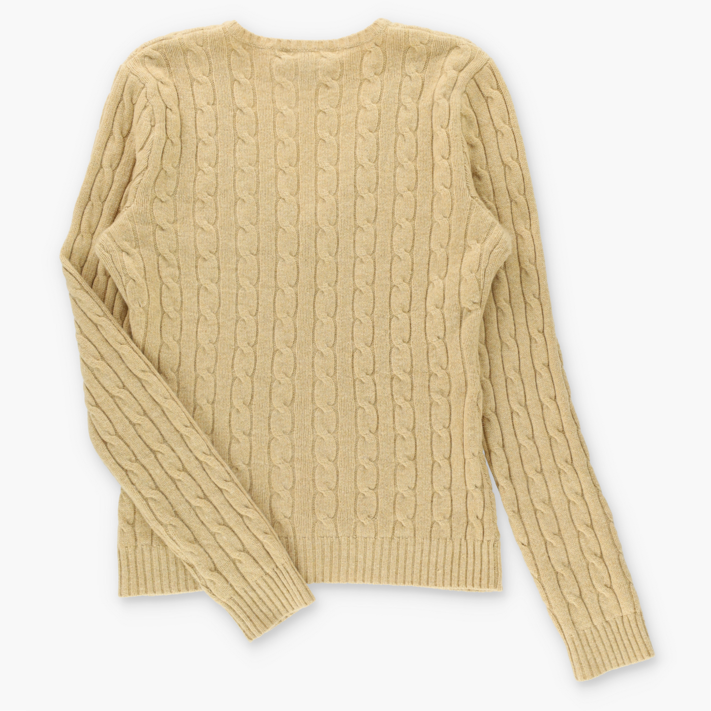 Vintage RALPH LAUREN 'Slim Fit' Tan Cashmere Cable Knit Long Sleeve V-Neck Sweater (M) Vintage Sole Melbourne