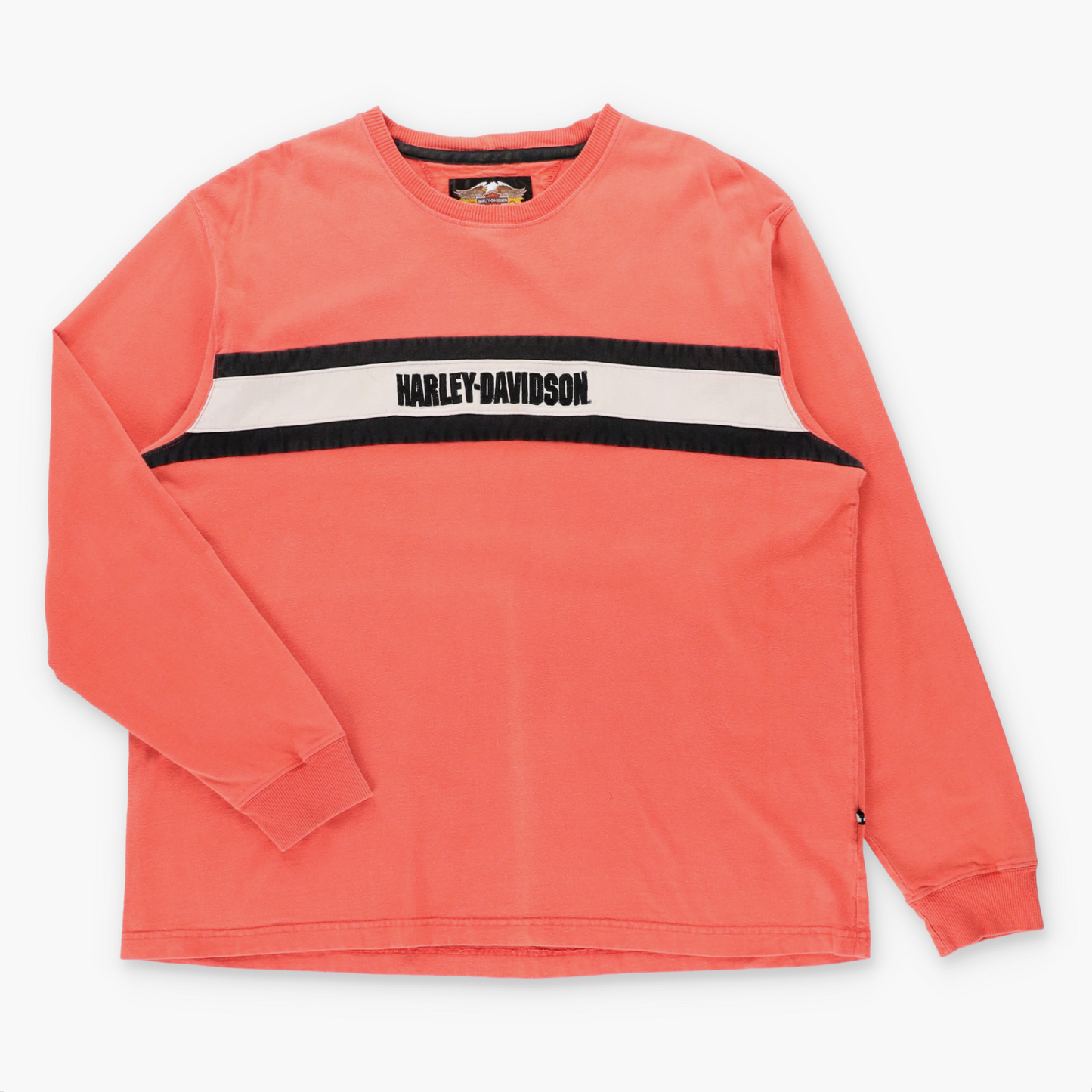 Vintage HARLEY DAVIDSON Embroidered Spell Out Logo Orange Long Sleeve T-Shirt (XXL) ***COCO Vintage Sole Melbourne