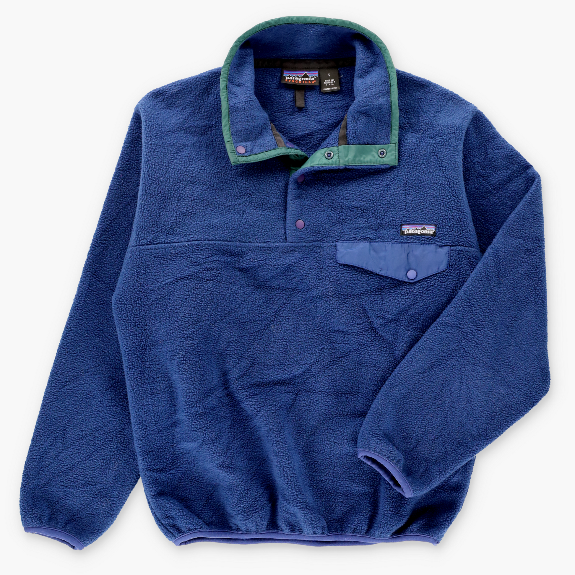Vintage PATAGONIA Navy Blue 'Synchilla' 1/4 Snap Button USA Made Fleece Sweatshirt (S) ***COCO Vintage Sole Melbourne