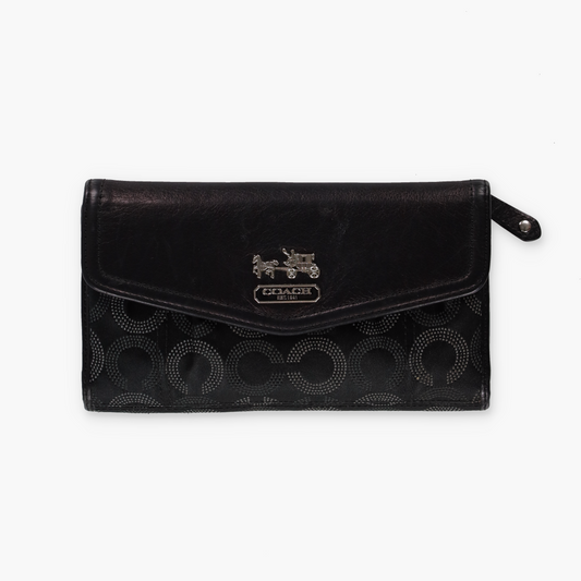 COACH 'Madison' Dotted Op Art Trifold Black Wallet Clutch