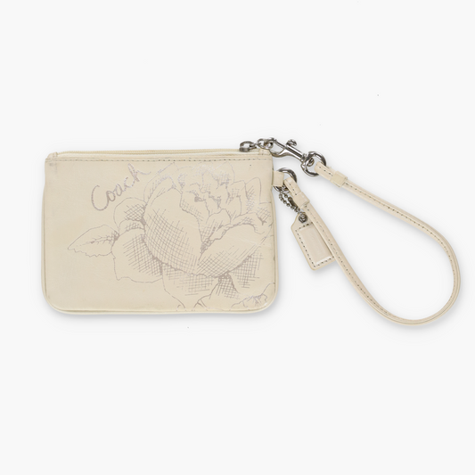 COACH Cream & Silver Rose Outline Wristlet