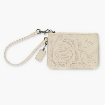 COACH Cream & Silver Rose Outline Wristlet