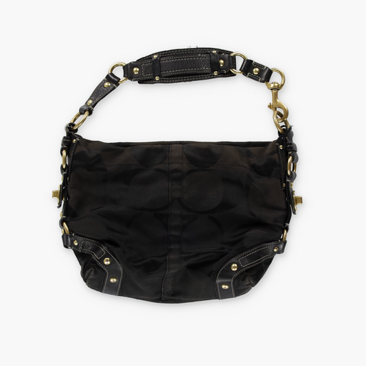 COACH Carly Signature Black Canvas Leather Hobo Shoulder Bag 10619