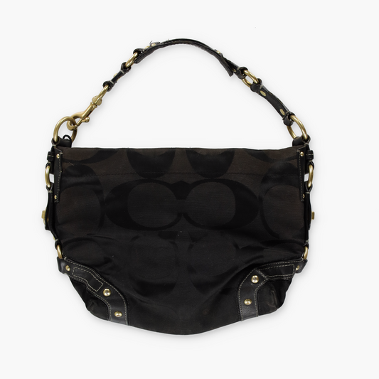 COACH Carly Signature Black Canvas Leather Hobo Shoulder Bag 10619
