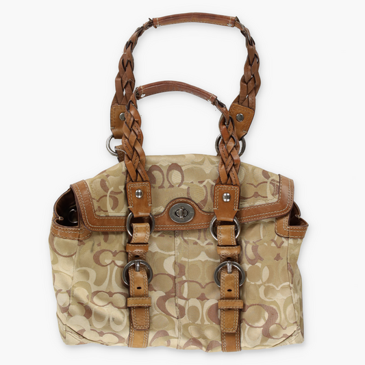 COACH Chelsea Signature Satchel Brown Braided Strap Shoulder Handbag 10995
