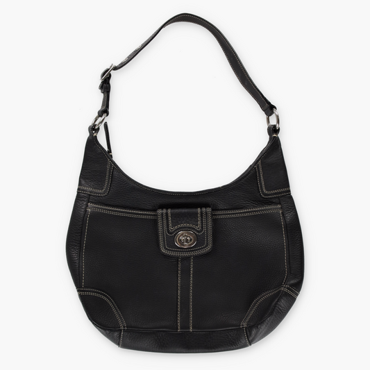 COACH Hamilton Black Pebble Leather Turn-Lock Hobo Bag F13956