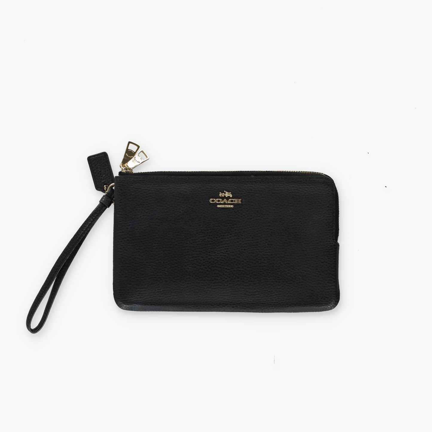 COACH Double Zip Black Pebble Leather Gold Hardware Wallet F87587